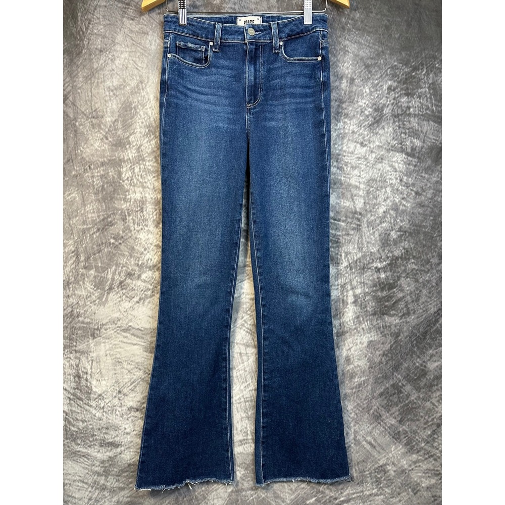 Paige Laurel Canyon Jeans Women 27 Blue High Rise Flare Raw Hem Montreux